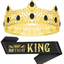2pcs/Set Birthday King Crown And Sash Ribbon, Royal Gold King Crown For Men Party Decoration Prom Birthday Gifts For Men King Pageant Crown,Christmas Wedding Party Bachelor Party Costume Party For Women And Men - Multicolor - View 3