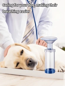 便携式宠物气雾吸入器，适用于猫狗——温和的手持式呼吸护理设备，透明设计，蓝色花形吸嘴，呼吸舒适