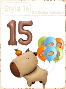 Set di palloncini in alluminio opaco arancione tipo capibara, palloncini a forma di delfino, palloncini numeri per festa di compleanno, articoli per la decorazione della festa