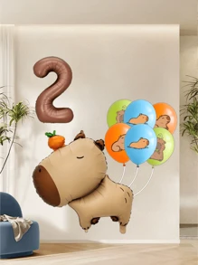 Set di palloncini in alluminio opaco arancione tipo capibara, palloncini a forma di delfino, palloncini numeri per festa di compleanno, articoli per la decorazione della festa