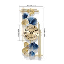 Elegant Ginkgo Leaf Decorative Wall Clock, 12x28 Inch Large Wall Clock For Living Room, 3D Wall Art Decoration, Creative Metal Flower Wall Clock, Gold Modern Home Silent Wall Clock - Gold - View 3