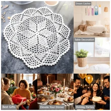 Capacho de Renda Vazado Trançado, Individuais de Crochê Feitos à Mão, Porta-copos de Renda com Design Floral, Tapete de Mesa Redondo de Renda para Casamento, Feriados, Festas, Decoração de Mesa para Sala de Estar, Quarto, Sala de Jantar, Melhor Presente, Bege/Branco Opcional