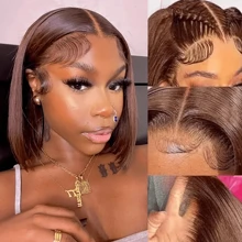 CEXXY Perruques Bob Chocolat 180% 13X4 HD Perruques Frontales en Dentelle Transparente Cheveux Humains 100% Cheveux Humains Pour Femme Perruque Pré-Plumée