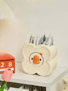 1 Stück süßes Federmäppchen aus Kunststoff im Cartoon-Stil, kreativer Aufbewahrungsbehälter für den Schreibtisch mit großer Kapazität, runder multifunktionaler Stifthalter