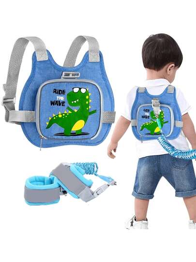 Toddler Safety Harness + Anti-Lost Wrist Strap, Cute Dinosaur Children Safety Harness With Traction Rope, Foldable Child Traction Rope Baby Walker Wrist Strap Assist, Suitable For Parents Taking Children Outdoor