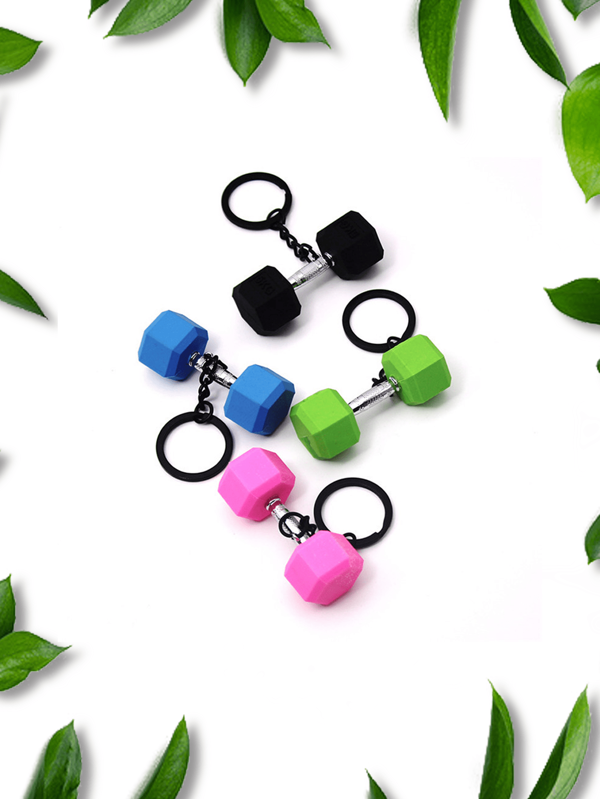 قطعة واحدة سلسلة مفاتيح دمبل صغيرة، علاقة للحقيبة الخلفية، ديكور رياضي أنيق، متوفرة بألوان متعددة