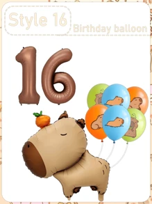Set di palloncini in alluminio opaco arancione tipo capibara, palloncini a forma di delfino, palloncini numeri per festa di compleanno, articoli per la decorazione della festa