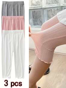 3pcs Girls 3/4 Length Leggings, Summer Mesh Breathable Fabric, Casual Daily Wear, Soft Comfort, New Season Kids Clothing, Children Tights - Multicolor - View 10