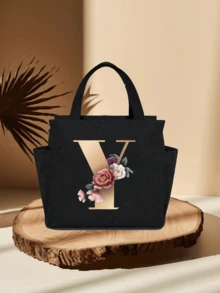 个性化字母保温午餐包 - 帆布保温午餐袋，拉链封口，大容量铝箔内衬，适合工作和学习使用，便携式手提午餐包，食物保冷袋，是工作、学校、旅行和妇女节的理想礼物。轻便可重复使用，防溅水，适合野餐、办公室、学校和户外活动 - 易于清洁，防水，设计紧凑。