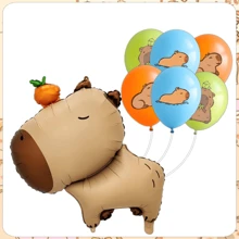 Set di palloncini in alluminio opaco arancione tipo capibara, palloncini a forma di delfino, palloncini numeri per festa di compleanno, articoli per la decorazione della festa