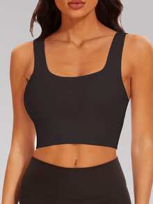 Yoga Basic 1pc Women's Removable Padded Seamless Sports Bra For Summer, With Lift Support - Black - View 2