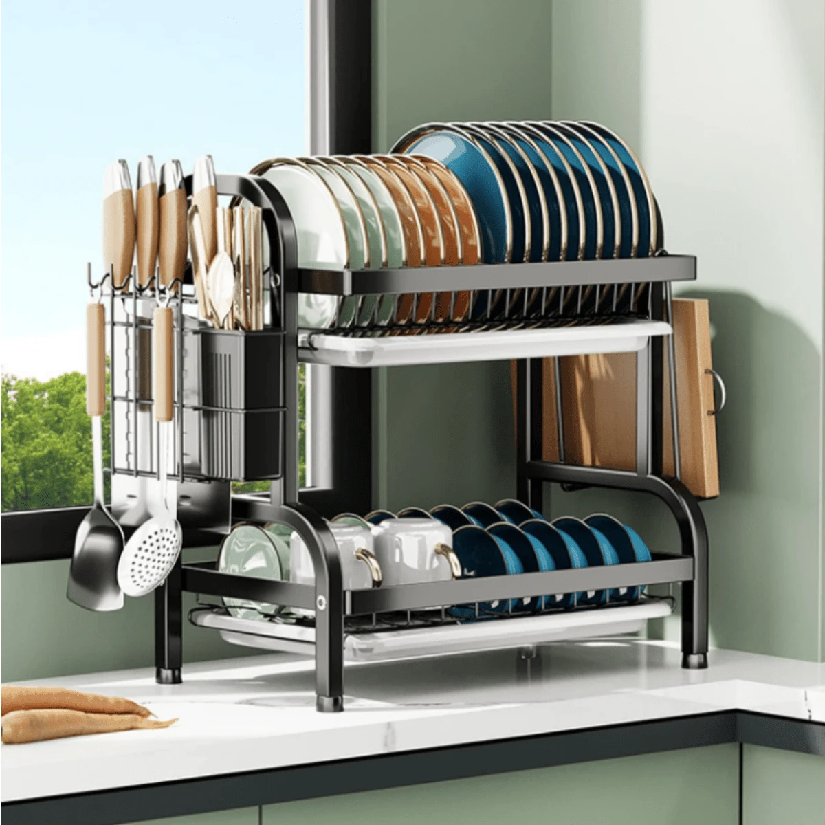 Escurridor de platos 2 niveles Yimex - Negro - Ver 1