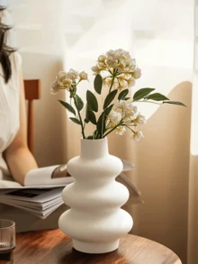 1pc White Vase, Suitable For Modern Home Decor, Boho Style Flower Vase Decor, Farmhouse Decor, Wedding Table Decor, Office Decor - Multicolor - View 8