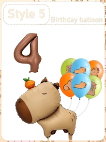 Set di palloncini in alluminio opaco arancione tipo capibara, palloncini a forma di delfino, palloncini numeri per festa di compleanno, articoli per la decorazione della festa
