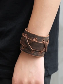 Yanxyad Black Punk Rock Style Three Layered Bracelet Wide PU Leather Wristband Bracelet For Men Women, Punk Leather Cuff Bracelet, Vintage Braided Leather Wristband Women Men Bracelet Sets