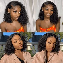 CEXXY Perruque Bob courte bouclée Jerry 13x4 Bob perruques brésiliennes Deep Wave Water perruques de cheveux humains naturels noirs pré-épilés pour femmes