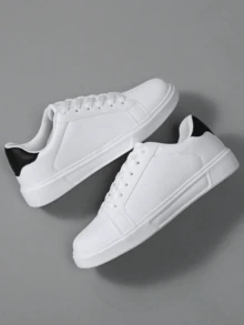 Lace-Up Casual Sneakers For Men & Women, Stylish Low-Top Vulcanized Shoes, Versatile Soft Sole Slip-On Footwear, Anti-Skid & Durable, Size 36-45 - Black and White - View 3