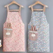 1pc Cute Shoulder Strap Canvas Apron, Waterproof Oil-Proof Breathable Work Uniform Waist Apron, Restaurant Server Uniform, Stain-Resistant Restaurant Chef Apron Coverall, Kitchen Supplies - Multicolor - View 2