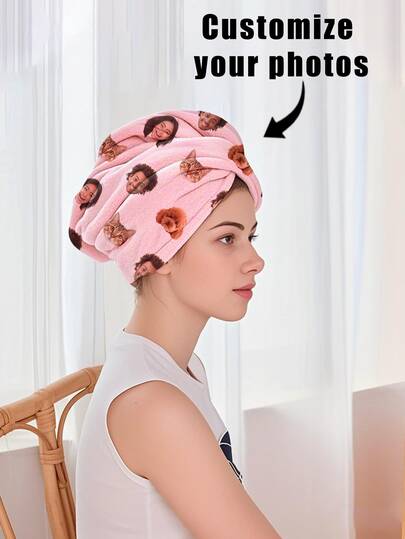 1pc Personalized Custom Photo Hair Drying Cap, Fun Portrait Design, Super Absorbent Microfiber Hair Towel Drying Cap, Ultra Soft, Quick Drying, Strong Water Absorption, Hair Care, Essential For Bathroom, Living Room, Bedroom, Home, Lightweight & Portable, Travel Essential, Custom Family/Friend Photo Hair Drying Cap, Perfect Daily Gift For Mother's Day, Father's Day, Valentine's Day Bathroom Decor Fall Decor Back To School