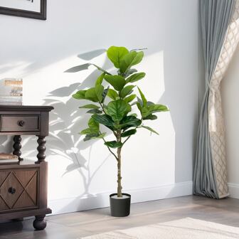 Árbol artificial Fiddle Leaf Ficus, Planta de Fiddle Leaf Ficus de simulación de 3,9/4,9 pies, planta falsa alta, planta de piso grande con maceta negra, árbol artificial, adecuado para decoración de sala de estar, oficina en el hogar interior y exterior, regalo de inauguración de la casa