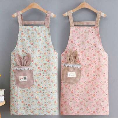 1pc, Cute Strap Canvas Apron, Waterproof And Oil-Resistant Breathable Workwear Waist Apron, Restaurant Waiter Work Clothes, Stain Resistant Restaurant Chef Apron Overalls, Kitchen Supplies