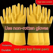1 Pair Of Modern Fashion Yellow Household Rubber Gloves Non-Slip Thickened Laundry And Dishwashing Without Hurting Hands (Random Gloves Anti-Slip Texture)