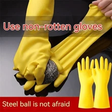 1 Pair Of Modern Fashion Yellow Household Rubber Gloves Non-Slip Thickened Laundry And Dishwashing Without Hurting Hands (Random Gloves Anti-Slip Texture)