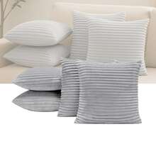 Kit Of 4 Soft Cushion Covers In High Relief Ribbed 45cm X 45cm And 60cm X 30cm With Zipper - Velvet Bariloche - Grey - View 2