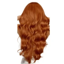 Peruca Ondulada Com Franja Ondas Perfeitas Fibra Organica - Laranja - Visão 2