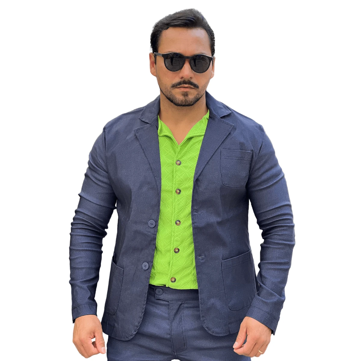OLP Men's Formal Blazer With Elastane - Elegant - Teal Blue - View 1
