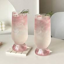1 pieza Taza de vidrio transparente con base creativa de color rosa, apropiada para el hogar, bar de agua, restaurante - para bebidas, agua, café - Multicolor - Ver 7