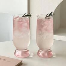 1 pieza Taza de vidrio transparente con base creativa de color rosa, apropiada para el hogar, bar de agua, restaurante - para bebidas, agua, café - Multicolor - Ver 9
