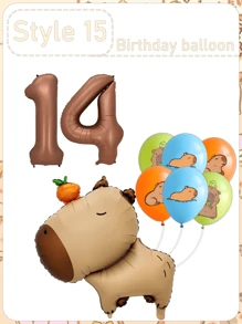 Set di palloncini in alluminio opaco arancione tipo capibara, palloncini a forma di delfino, palloncini numeri per festa di compleanno, articoli per la decorazione della festa