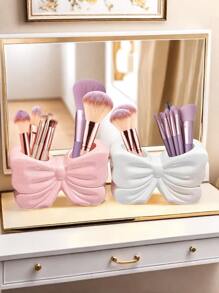 1 pieza Estante de almacenamiento de cosméticos con forma de lazo estilo nórdico, estante de almacenamiento de cepillos de dientes, decorativo para escritorio en el hogar, decoración estética para la habitación, decoración del hogar, ahorro de espacio, accesorios para cocina, baño, dormitorio, para vacaciones, playa, colección de baño, colección de dormitorio, gran capacidad