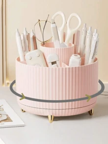1 件 360° 旋转笔筒桌面收纳盒，大容量办公用品架，多功能化妆刷架，适合男孩/儿童书桌，优雅设计，适合返校