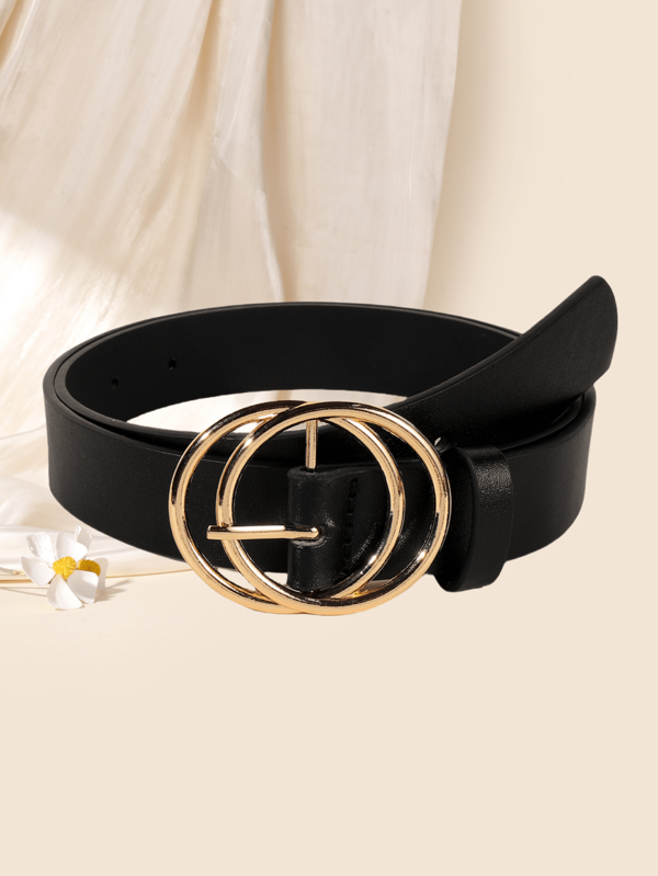 Round Buckle PU Vintage Minimalist Fashionable Versatile Women Casual Belt Summer, School Fall, Autumn, Halloween