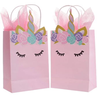 Unicorn Birthday Party Favors Bags-Supplies Decorations Decor-Luxe Unicorn Theme Favor Treat Gift Toys Candy Lollipops Popcorn Goodie Bags With Handles (Set Of 10)