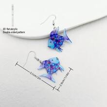 Par de pendientes de 2D planos con decoración de pez azul y flor de colores para mujeres, pendientes creativos de peces de colores acrílicos
