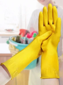 1 Pair Of Modern Fashion Yellow Household Rubber Gloves Non-Slip Thickened Laundry And Dishwashing Without Hurting Hands (Random Gloves Anti-Slip Texture)