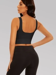 Yoga Basic 1pc Women's Removable Padded Seamless Sports Bra For Summer, With Lift Support - Black - View 6