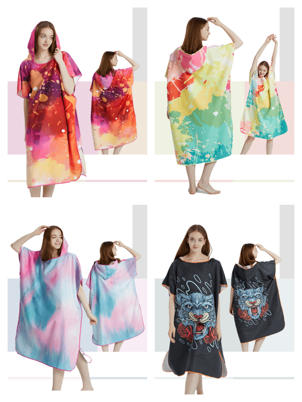1 pieza Bata de baño de secado rápido con estampado, bata de adulto de fibra ultrafina, transpirable y absorbente de agua, conveniente para cambiarse de ropa, playa, buceo, tomar el sol, spa, fiesta de piscina, sauna, accesorios esenciales de verano para el baño y viajes