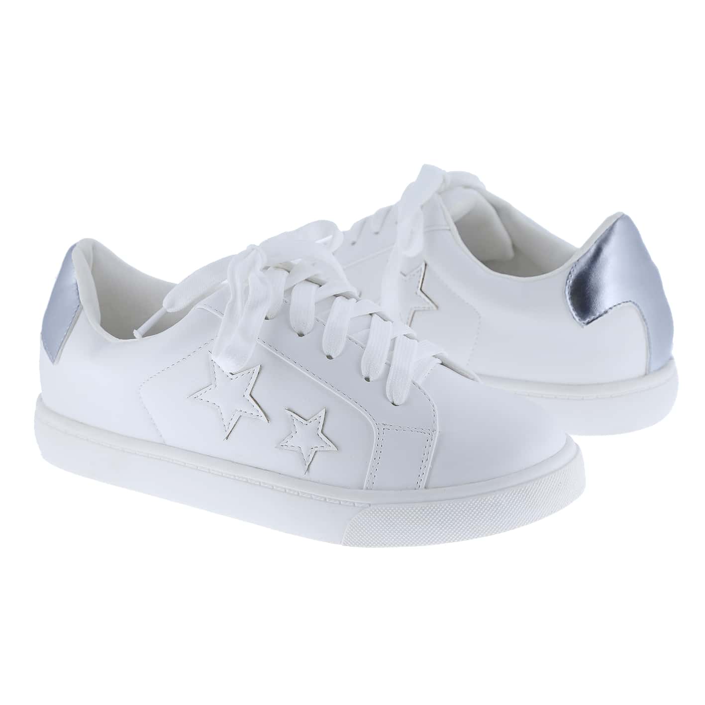 BELOVELY[Amazing-1]Women's Fashion  White Tennis Shoes Casual Slip On Platform  Star Embroidered Low Top - 銀色 - 查看 1