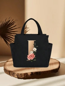 个性化字母保温午餐包 - 帆布保温午餐袋，拉链封口，大容量铝箔内衬，适合工作和学习使用，便携式手提午餐包，食物保冷袋，是工作、学校、旅行和妇女节的理想礼物。轻便可重复使用，防溅水，适合野餐、办公室、学校和户外活动 - 易于清洁，防水，设计紧凑。