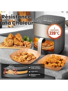 100pcs Air Fryer Parchment Paper - 16*16cm Non-Stick Square Paper, Suitable For 5-8L Oil-Free Air Fryers, Ovens And Microwaves - Khaki - View 9