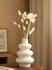 1pc White Vase, Suitable For Modern Home Decor, Boho Style Flower Vase Decor, Farmhouse Decor, Wedding Table Decor, Office Decor - Multicolor - View 5