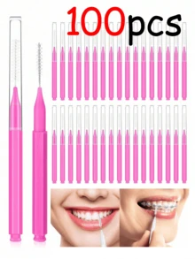 100/50/20/5支成人直牙线刷，清洁牙缝，矫正牙套间隙，牙齿清洁，软牙间刷，矫正牙套牙线签，一次性牙间清洁器 - 玫紅色 - 查看 2