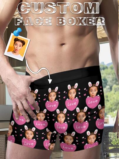 Calzoncillos personalizados para hombres - Ropa interior larga personalizada con foto del rostro - Graciosos, lindos, adorables y únicos calzoncillos tipo bóxer personalizados con rostro - Regalos personalizados perfectos para novio, esposo o él - Ideal para el Día de San Valentín, aniversario, cumpleaños, boda, Navidad u otras festividades - Diseño acogedor, colorido y sobrio - 1 pieza de ropa interior personalizada para hombres y mujeres - Regalos únicos personalizados para él, novio, esposo, amigos y familiares