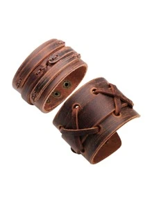 Yanxyad Black Punk Rock Style Three Layered Bracelet Wide PU Leather Wristband Bracelet For Men Women, Punk Leather Cuff Bracelet, Vintage Braided Leather Wristband Women Men Bracelet Sets