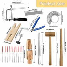 Multifunktionales Schmuckherstellungs-Set, DIY-Werkzeugsatz, Schmuckherstellungs-Werkzeugsatz, handgefertigtes Werkzeug, professioneller Sägesatz mit Feile, Zange mit schräger Mündung, Holzklemme, Hammer, Ring, Maßstab