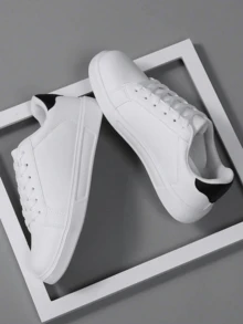 Lace-Up Casual Sneakers For Men & Women, Stylish Low-Top Vulcanized Shoes, Versatile Soft Sole Slip-On Footwear, Anti-Skid & Durable, Size 36-45 - Black and White - View 4